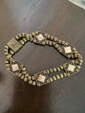 Authentic Lia Sophia Antique Style Panel Bracelet Featuring Mother of Pearl